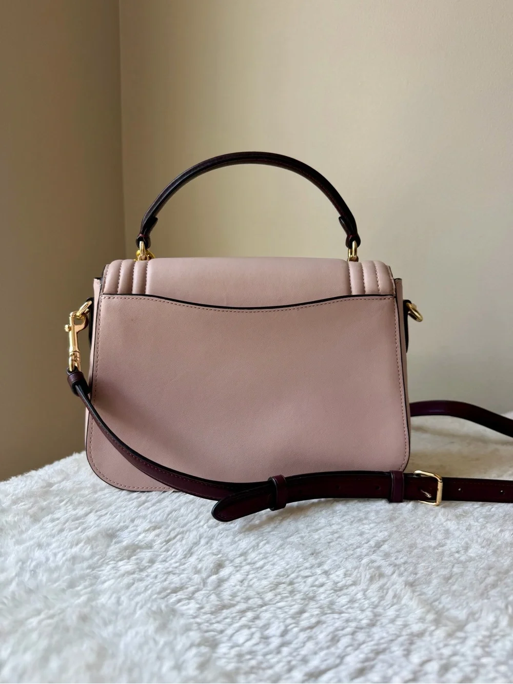 Coach Marlie Top Handle bag  Quilted Leather in pink with charm